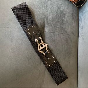 Black Elastic Belt with Silver Buckle